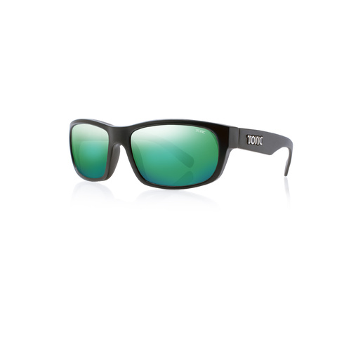 Tonic Sunglasses Torquay Shiny Blk Glass Mirror Green G2 Slicelens